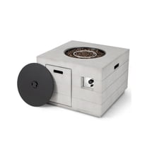 34 Inch Square Concrete Propane Fire Pit Table with Lava Rocks and Cover 50,000 BTU