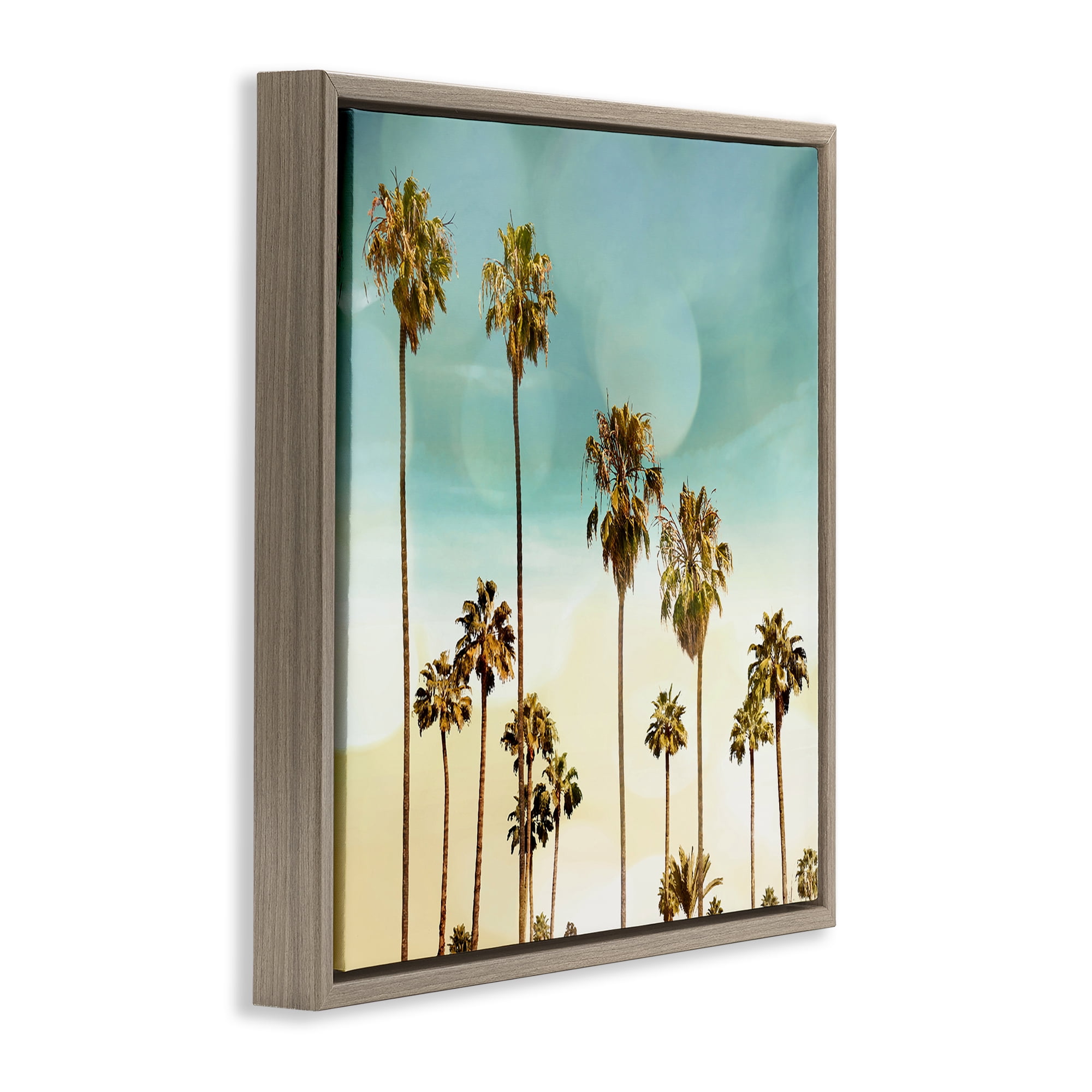 Stupell Industries Palm Tree Beach Sky Nautical & Beach Painting Brown Floater Framed Canvas Art Print Wall Art, 25 x 25