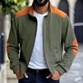 thumbnail image 2 of Men's Vintage Corduroy Baseball Jacket - Stand Collar Zip-Up Colorblock Loose-Fit, Army Green, L, 2 of 7