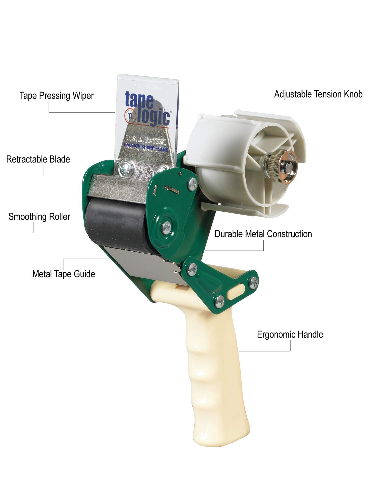 The Packaging Wholesalers Tape Logic Seal Safe Carton Sealing Tape Dispenser 2" Green/White 1/Each