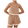 thumbnail image 2 of Riforla Women's 2 Piece Beach Vacation Outfits Casual Cropped Tank Top High Waist Shorts Set Tracksuit Short sets Khaki XXL, 2 of 6