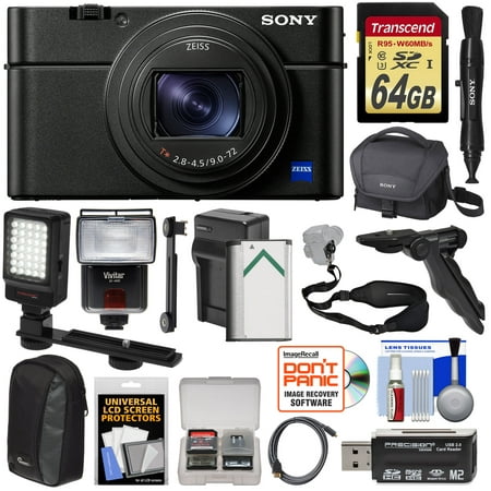 Sony Cyber-Shot DSC-RX100 VI 4K Wi-Fi Digital Camera with 64GB Card + Battery & Charger + Cases + Flash + LED + Grip & Tripod + Strap +