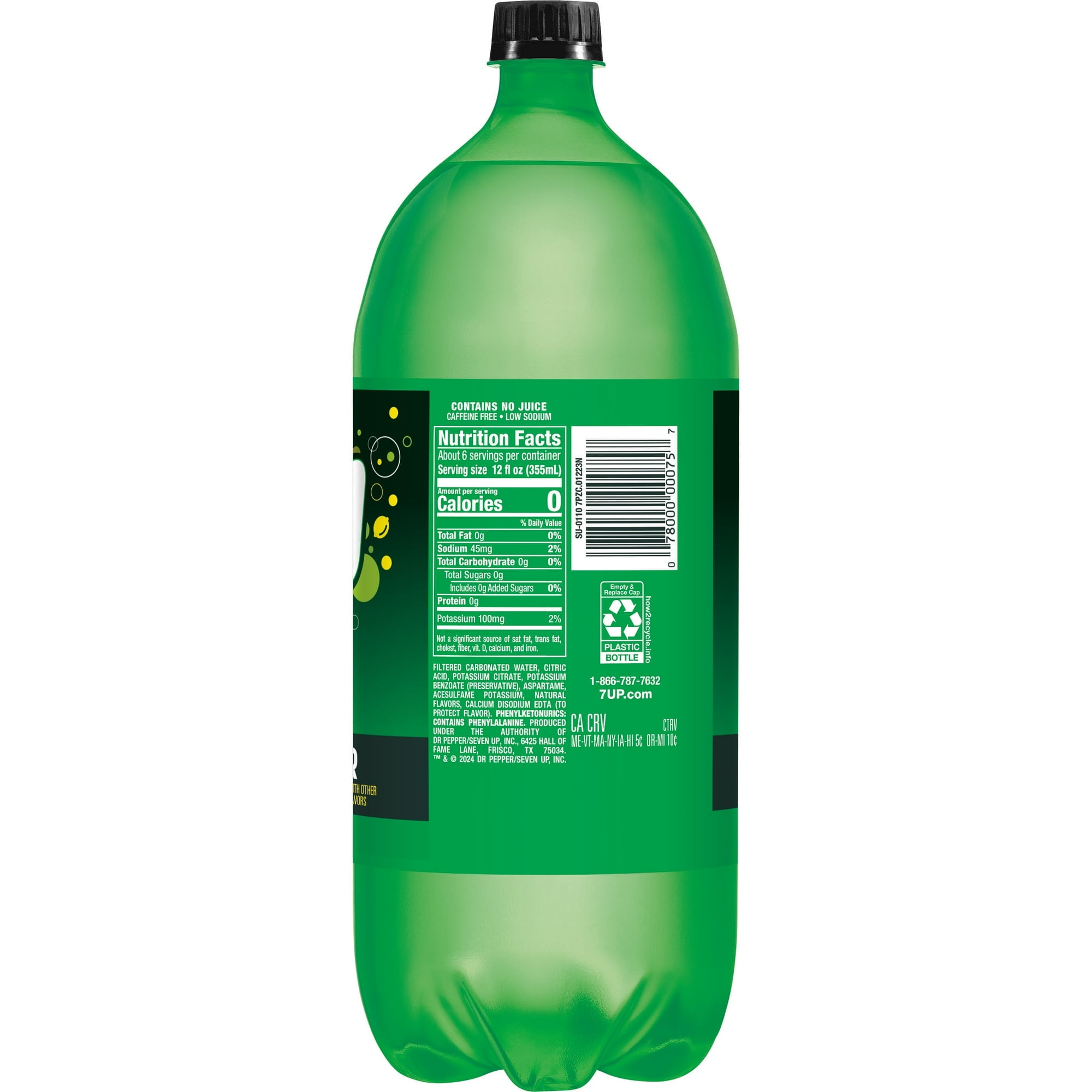 7UP Caffeine Free Zero Sugar Lemon Lime Soda Pop, 2 Liter Bottle (Pack of 6)