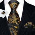thumbnail image 3 of Barry.Wang Men's Tie Set with Handkerchief Cufflinks Flower Paisley Silk Necktie Wedding Business Party, 3 of 4