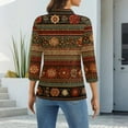 thumbnail image 3 of CCRFTGI 3/4 length sleeve womens tops Casual Polo Shirts Basic Lapel V Neck Collared T Shirts Fall Fashion Vintage Ethnic Print Loose Fit Button Tops Ginger XL, 3 of 4