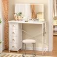 thumbnail image 3 of Vanity Desk No Mirror, Small Makeup Vanity with 4 Fabric Drawers, White Dressing Table for Small Spaces, 35.4 Inches Girls Makeup Table Bedroom, 3 of 7