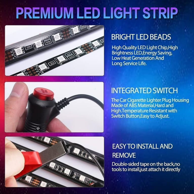 Multicolor Klebstoff Tap Auto Decoration Dash Fuß Sockel 48 Led Streifen Lampe  Auto Zigarettenanzünder Atmosphäre Lichter 12-24V