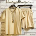 thumbnail image 3 of Camisetas, pantalones cortos, trajes para hombre, lino liso, sin logotipo, conjuntos casuales de 5xl para hombre, tendencia, novedad en moda a juego, conjunto de 2 piezas, elegante 2024, 3 of 5
