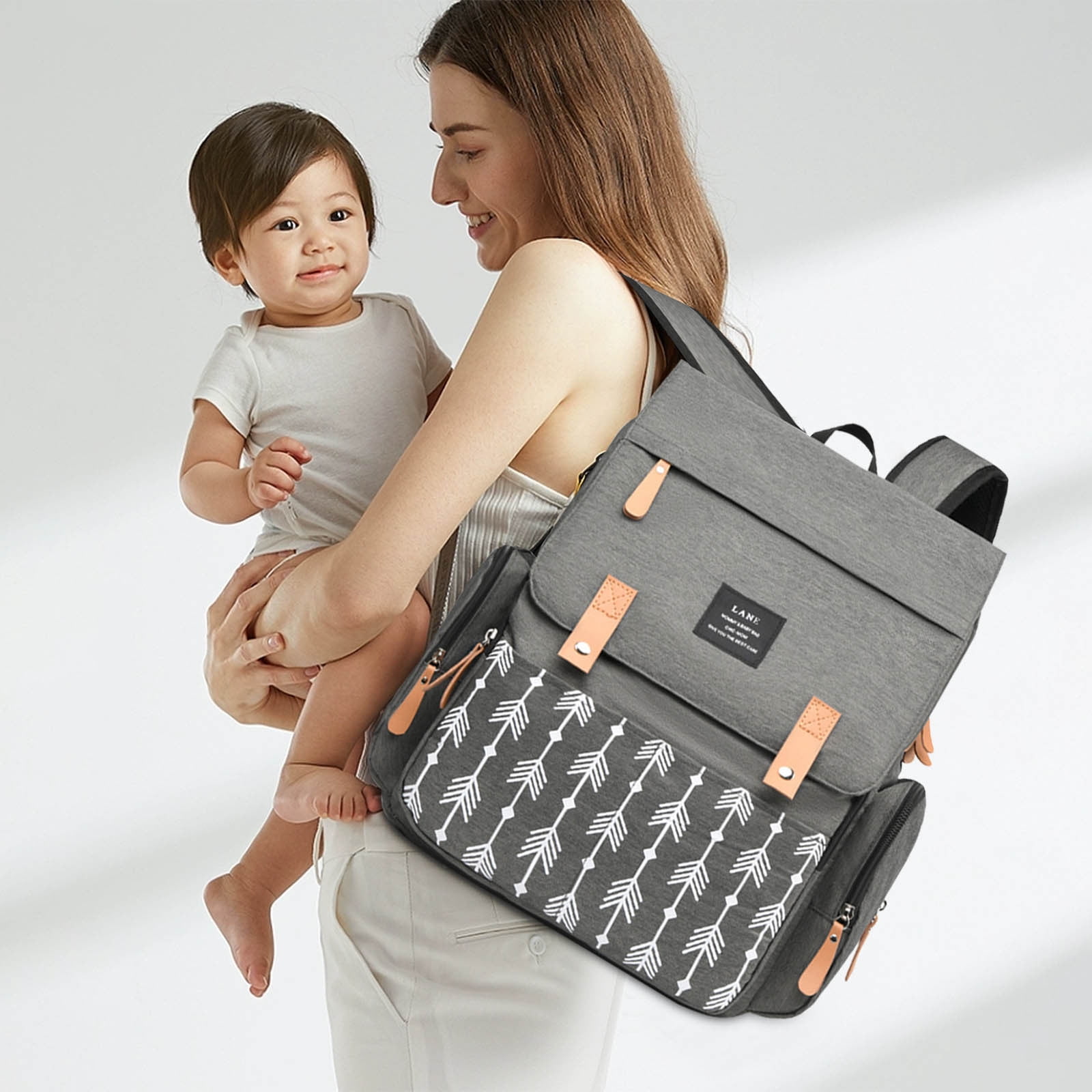 tumgatte Diaper Bag for Mom Large Capacity Travel Backpack with Changing Pad Breastfeeding Baby Bag Maternity Gray Solid