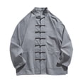 thumbnail image 1 of Seeotter Stylish Mandarin Collar Kung Fu Shirts for Men Loose Long Sleeve Chinese Traditional Tai Chi Frog-Button Linen Shirt, 1 of 2