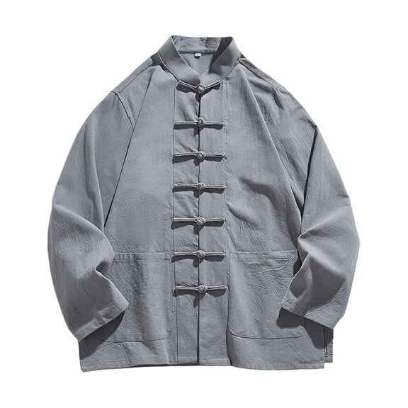 Mens Sweatshirt Under $10 Men’s Shirts Chinese Retro Cotton Linen Stand Collar Tang Style Button-Up Casual Tops for Men