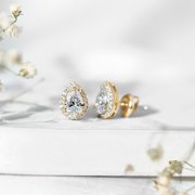 Rosec Jewels Moissanite Teardrop Earrings Studs Screw Back (D-VS1 Grade) - Hypoallergenic Silver Pear Shaped Earrings - Gift for Women