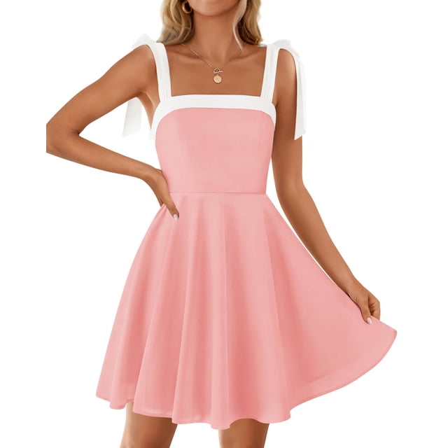 Vestido ZESICA para mujer, verano 2025, estilo bohemio, cuello cuadrado, rosa