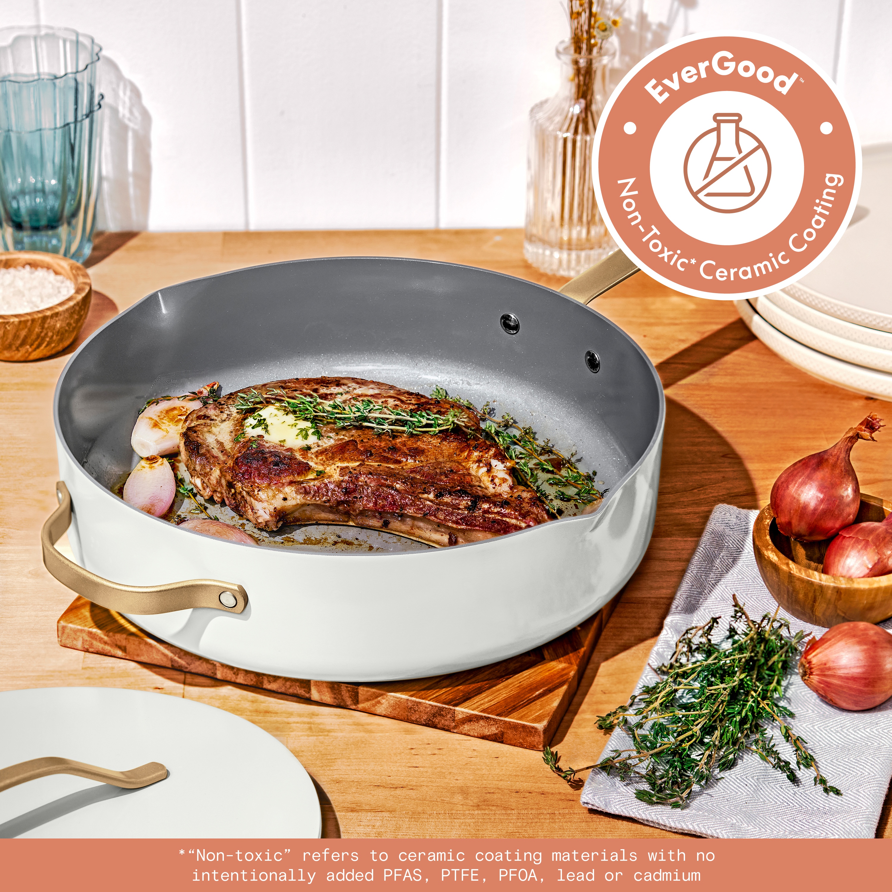 Beautiful by Drew Barrymore 5.5-Quart Saute Pan, White Icing photo 2