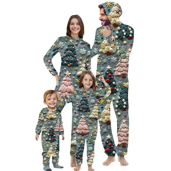 Odeerbi Christmas Onesie Pajamas for Family Holiday Sleep Jumpsuit Long Sleeve Family Christmas Pajamas Matching Sets Dad Fashion Printed Hooded Jumpsuit Sleepwear PJs Set Green