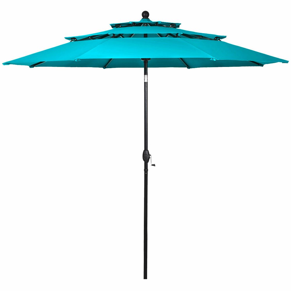 Topbuy Turquoise Patio Market 10ft 3 Tier Umbrella Double Vented