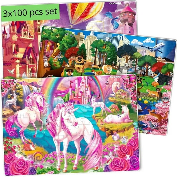 Quokka 100 Pieces Floor Puzzles for Toddlers Ages 3-6 – Set of 3 Unicorn Kids Girls Puzzles Ages 6-10