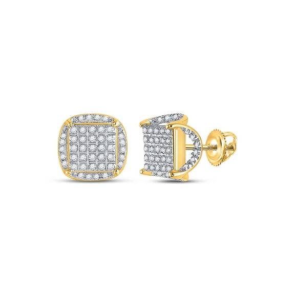 10kt Yellow Gold Mens Round Diamond Square Stud Earrings 1/3 Cttw