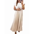 thumbnail image 2 of Women'S Pleated Church Maxi Dresses Summer Casual Short Sleeve Crew Neck Flowy Loose Long Sundresses Beige L, 2 of 7