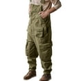 thumbnail image 4 of Jumpsuit Trendy Wide Leg Men Bib Overalls Skin-Friendly Bib Overalls Cargo One-Piece Adjustable Suspender Straps Work Wear Army Green 2XL, 4 of 7
