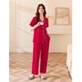 thumbnail image 3 of Ekouaer Women' 100% Cotton Pajamas Set Short Sleeve Button Down Pjs 2 Piece Soft Sleepwear with Long Pants Lounge Set, 3 of 6