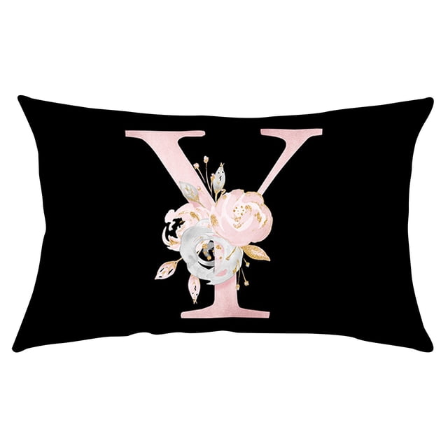 Fiudx Funda de Almohada Floral, Elegante Diseño Del Alfabeto Inglés, Suave Poliéster Color Melocotón, Ideal para Sofá Cama, Sillón, Aspecto Acogedor y Moderno, Tamaño 50 X 30 Cm, Ideal Como Regalo.