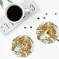 thumbnail image 4 of Honeii Ducks and Flowers print Leather Coaster Set of 4, ideal for safeguarding your furniture from drinks spills and effortless cleanup-Octagon, 4 of 6