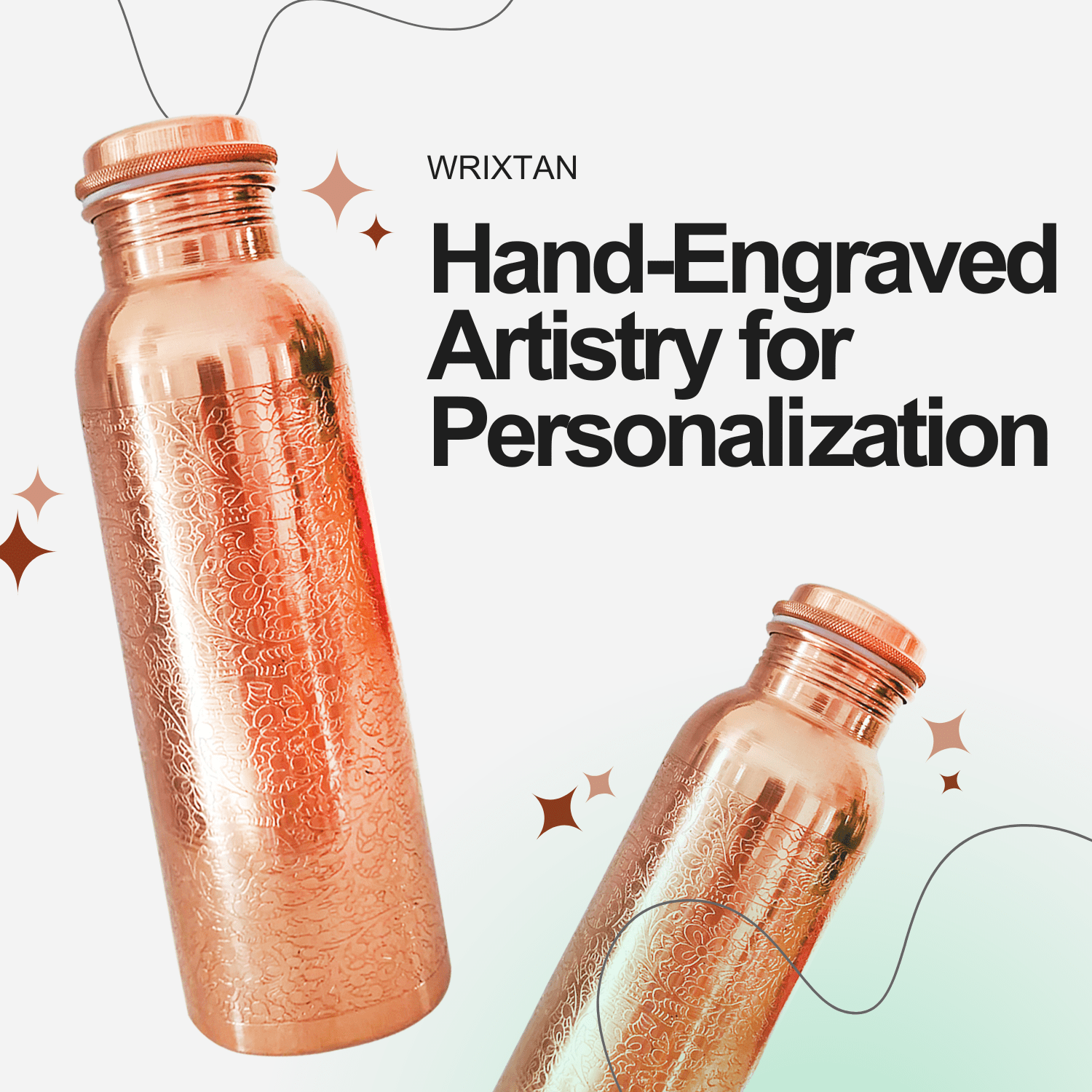 Wrixtan Engraved Copper Water Bottle, 1000ml