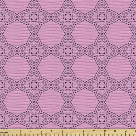 Abstract Sofa Upholstery Fabric by the Yard, Monochrome Geometry Inspired Symmetric Repetitive Pattern, Decorative Fabric for DIY and Home Accents, Pink and Charcoal Grey by Ambesonne