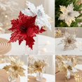 thumbnail image 2 of 1 pieza de flor de Pascua navideña con purpurina, flores artificiales para decoración de árbol de Navidad y fiesta., 2 of 5