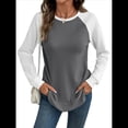 thumbnail image 2 of Tops Casuales de Punto Gofre con Cuello Redondo y Larga con Bloques de Color para Mujer Gris S, 2 of 10