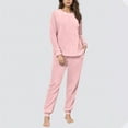thumbnail image 4 of Mifsaly Fleece Pajama Sets for Women 2 Piece Warm Pjs Matching Outfits Raglan Long Sleeve Crewneck Cozy Sleepwear Soft Soild Color Nightwear Thermal High Waist Pants with Pockets Casual Homewear, 4 of 6
