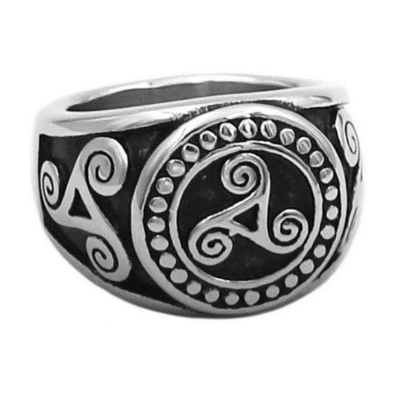 Triskelion Signet Ring Mens Womens Stainless Steel Triskele Band