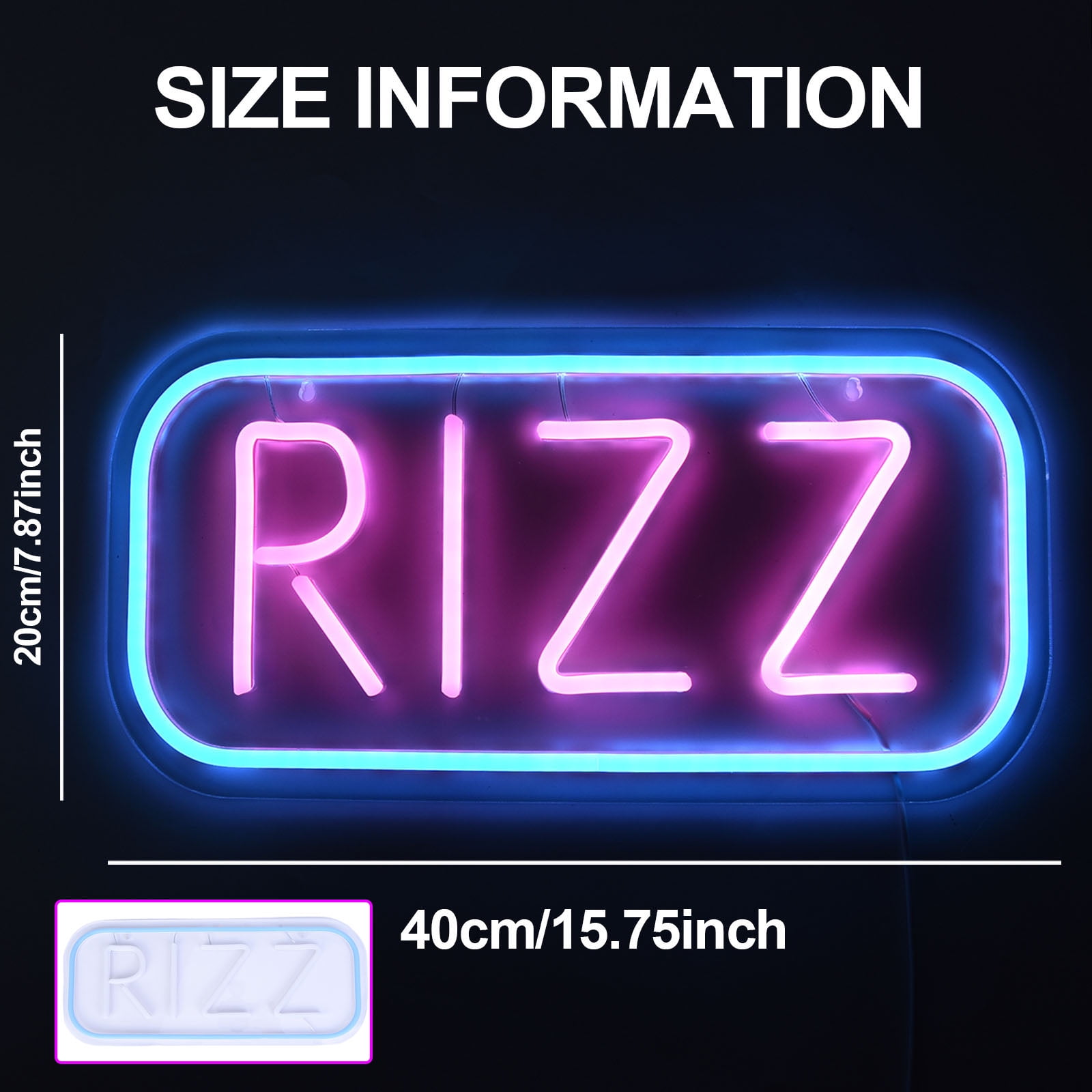 RIZZ LED Neon Sign Neon Sign Light 15.7"x 7.8" LED Neon Light with On/Off Switch Wave Neon Sign for Wall Home Party Decoration