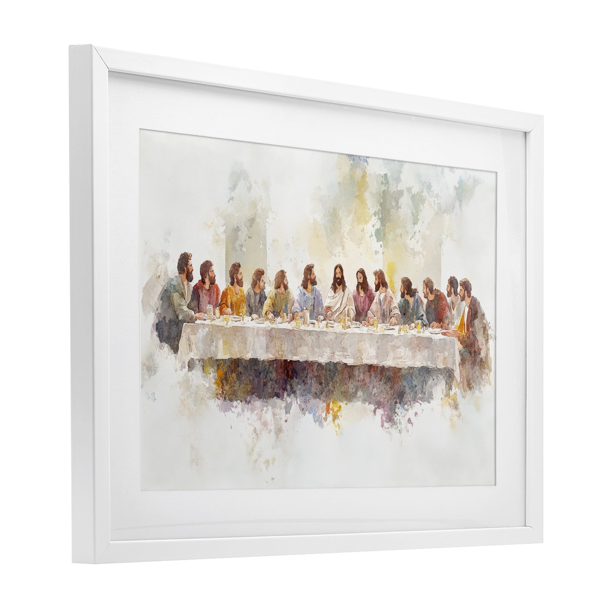 Stupell Industries Watercolor Supper Spirituality White Framed Print Under Glass, design by Petal Prints Design