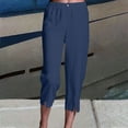 thumbnail image 2 of Women's Linen Pants 2025 High Waisted Straight Leg Loose Fit Casual Trousers with Side Slits & Pockets | Yubnlvae (Navy | M), 2 of 7