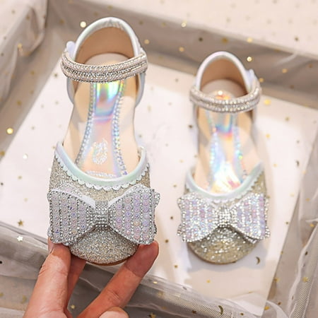 

YOUSNH Girls Sandals Fashionable New Pattern Shiny Rhinestone Decorative Flat Bottom Comfortable Non Hook Loop Shoes Sandals for Kids White 13.5