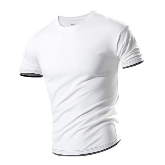 YLSDY Men's Slim Fit Crew Neck T-Shirt Short Sleeve Basic Tee Sports Running Quick Dry Top White L
