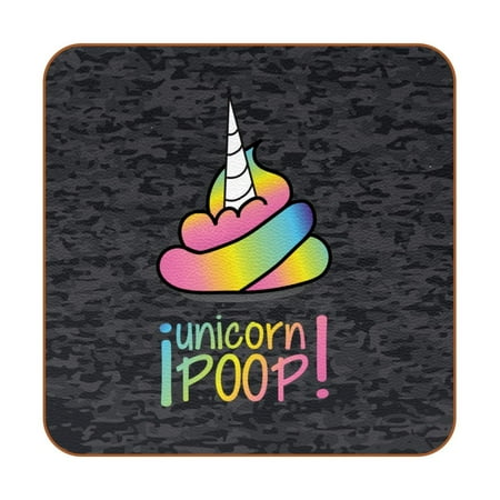 

OWNTA Unicorn Poop Funny Pattern Premium 6-Piece Square Coaster Set in Microfiber Leather - Non-Slip & Absorbent Cup Mats