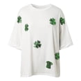 thumbnail image 4 of 2026 Women's St. Patrick's T Shirt Oversized Sequin Trendy Shamrock Printed Top Short Sleeve Crewneck Loose Fit Tees, 4 of 5