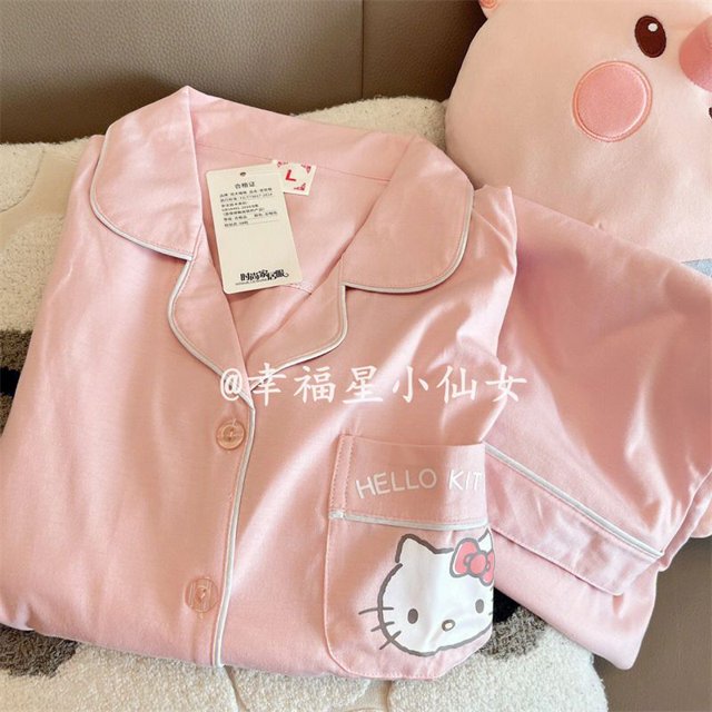 Pijama japonés Kawaii Hello Kitty, muñeco de personaje de dibujos animados, suave y cómodo, pantalones de manga larga, conjunto de ropa de casa, lindo regalo