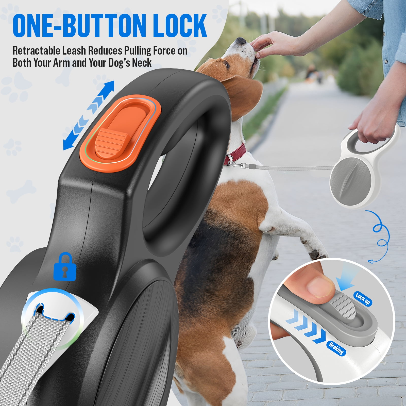 LAKWAR Dog Leash Restractable-Autobrake Pet Leash for Walking Tangle Free/16.4 ft Strong Nylon Tape /One-Handed/Black
