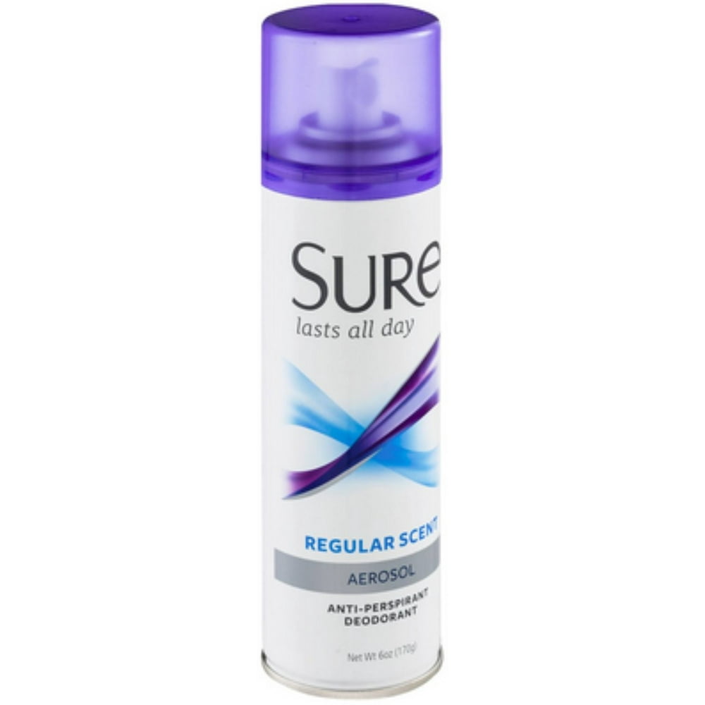 Sure AntiPerspirant Deodorant Aerosol Spray Regular Scent 6 oz (Pack