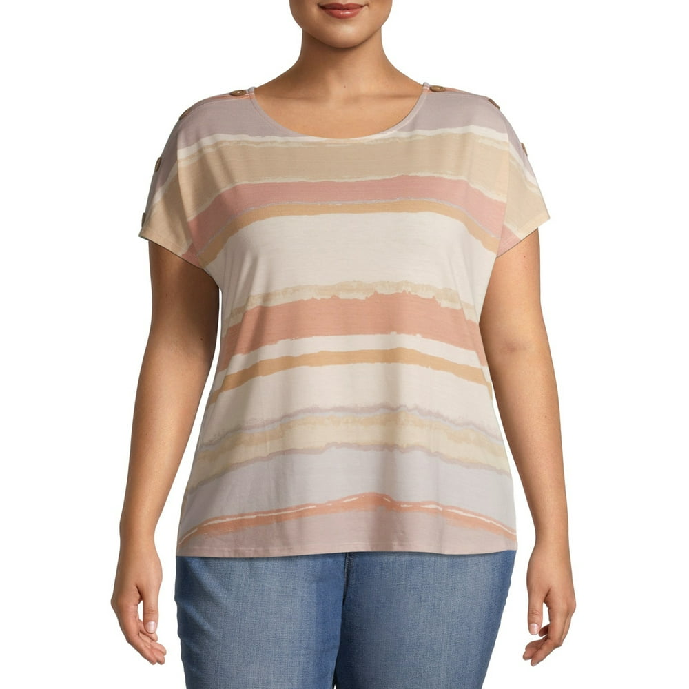 TRU SELF - Tru Self Women's Plus Size Abstract Stripe Button-Shoulder ...