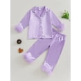 thumbnail image 4 of RUINIXCW Toddler Baby Girl Silk Satin Pajama Set Kids Spring Fall Winter PJS Set Sleepwear Fuzzy Trim Long Sleeve Button Down Shirt and Pants Set Loungwear Homewear, 4 of 9