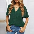 thumbnail image 3 of USSUMA Womens Tops Women Casual Short Sleeve Chiffee Solid V-Neck Blouse T-Shirt Ladies Tops Elegant Festival Gift Army Green Polyester XL, 3 of 6