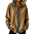 thumbnail image 2 of YOZGXEG Blouses For Women Dressy Casual Women Casual Corduroy Denim Patchwork Jacket Long Sleeve Turndown Collar Distressed Jean Coat Yellow S-Xxl, 2 of 7