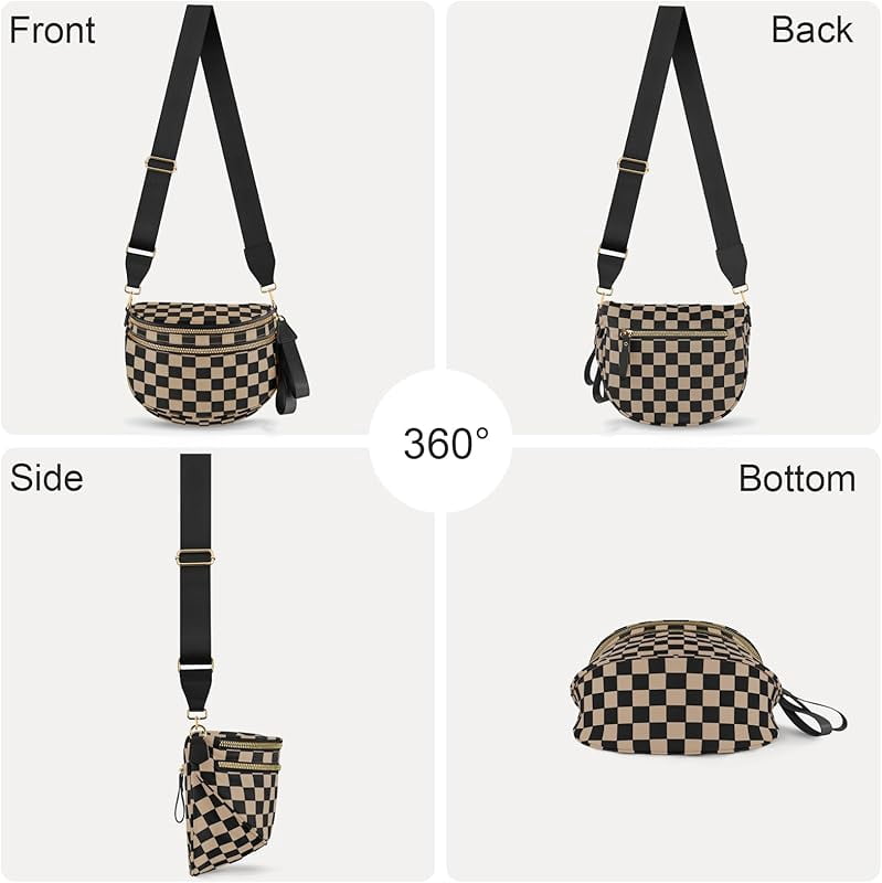 Nylon Bum Bags Plus Size Fanny Pack Sling Bag Belt Bag for Women Travel, Checkered Crossbody Bags for Women
