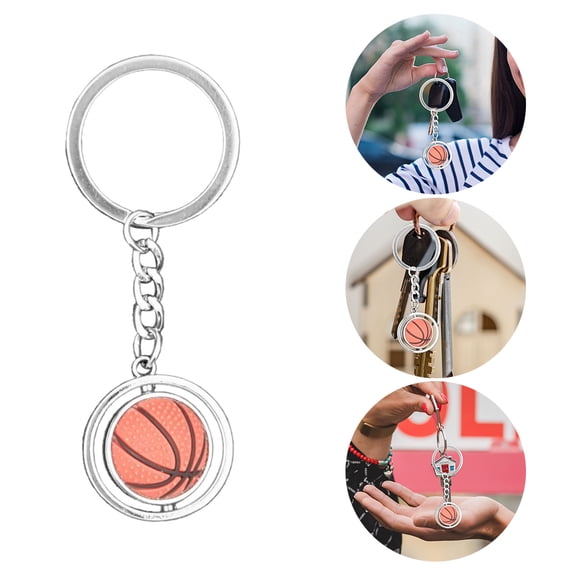 KONTONTY 2Pcs Metal Basketball Key Chains Rotating Balls Design Decorative Key Rings for Bag Pendant