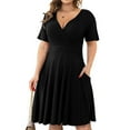 thumbnail image 4 of Tejiojio Summer Dresses for Women Clearance Womens Casual Plus Size V-Neck Solid Short Sleeve Boho Dress Swing Dress With Pockets, 4 of 7